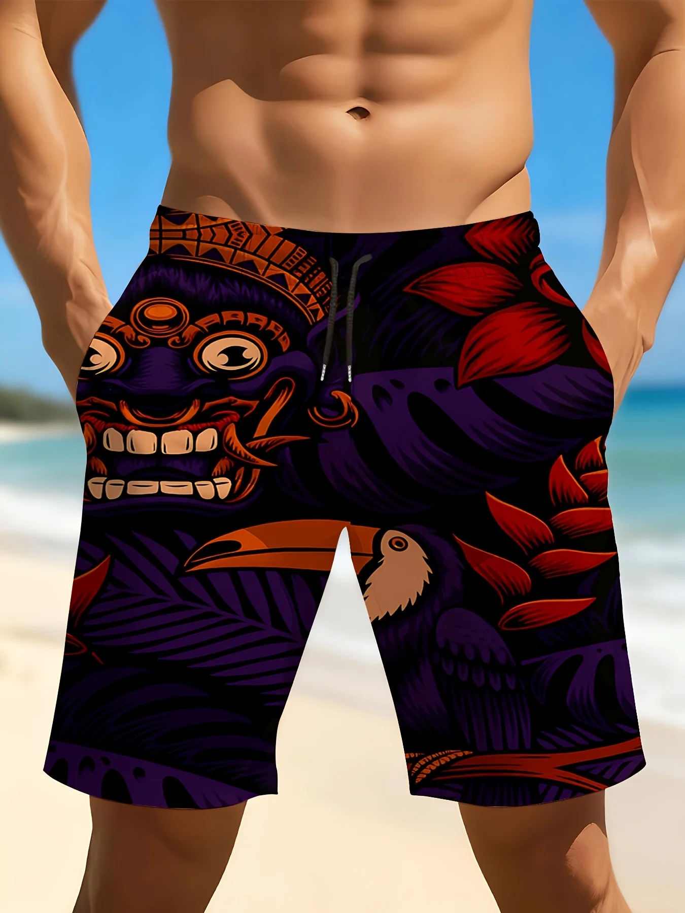 3D Printing Bali - Shorts de praia masculinos com estampa
